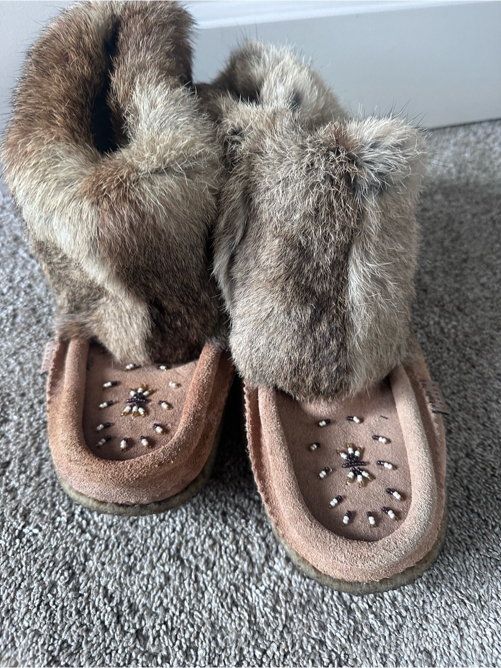 Women's Faux Fur Suede Moccasin Booties - Tan